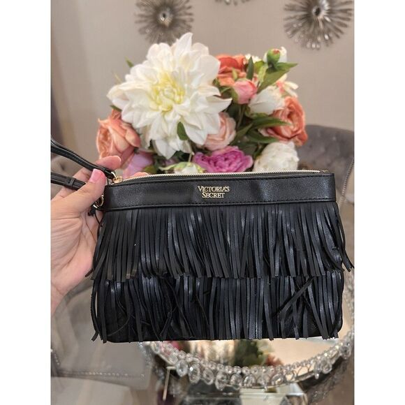 Victoria's Secret Handbags - Victoria's Secret Black On The Fringe Night Out VS Clutch Purse Wallet Bag‎